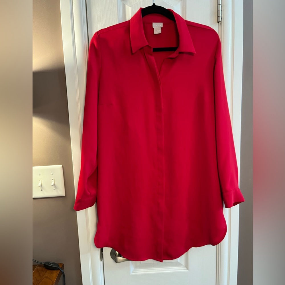 Chico's Red Long-Sleeve Tunic Blouse